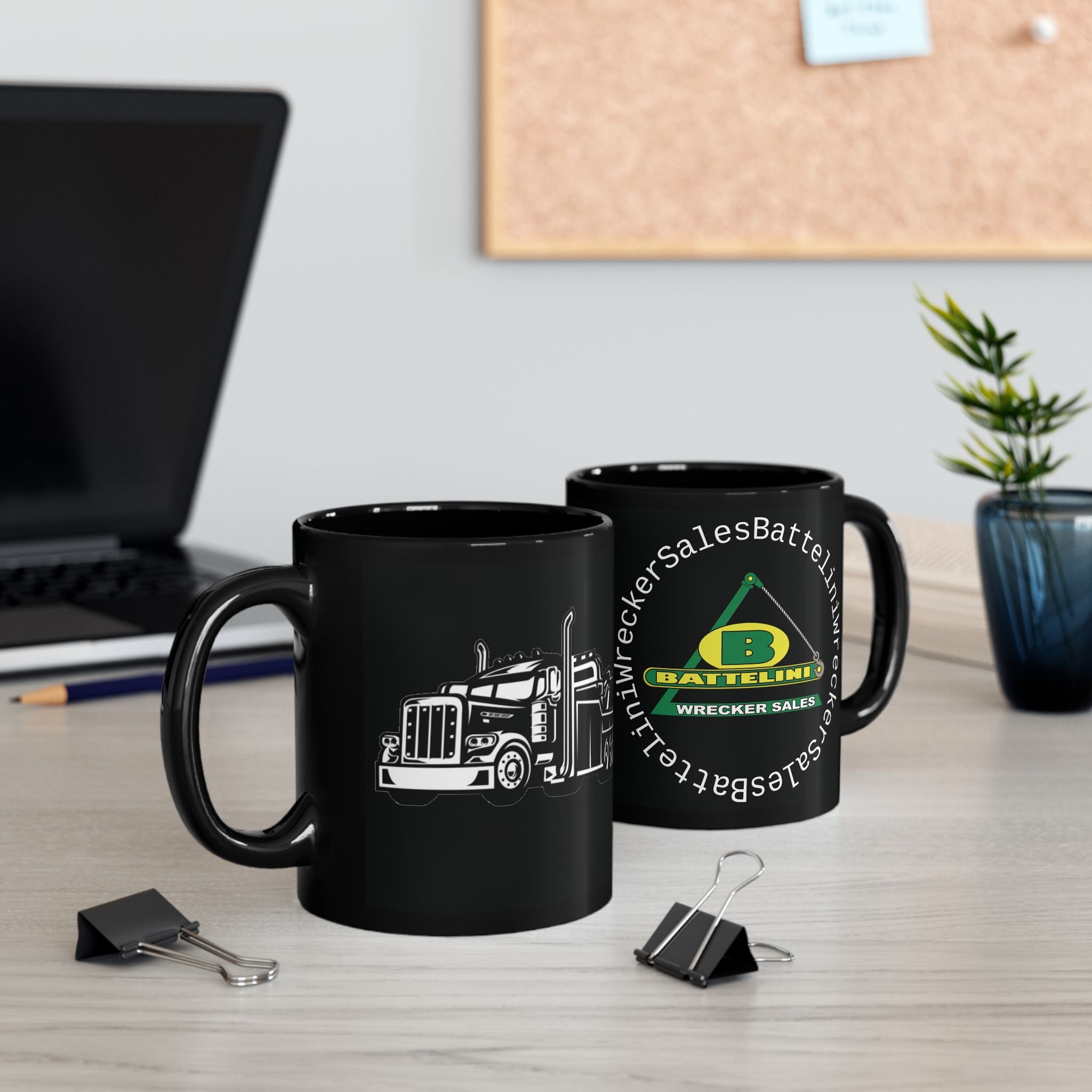 Battelini Black Mug - Classic Coffee Cup for Drivers, Perfect Gift for Holidays, Travel, and Work, 11oz or 15oz