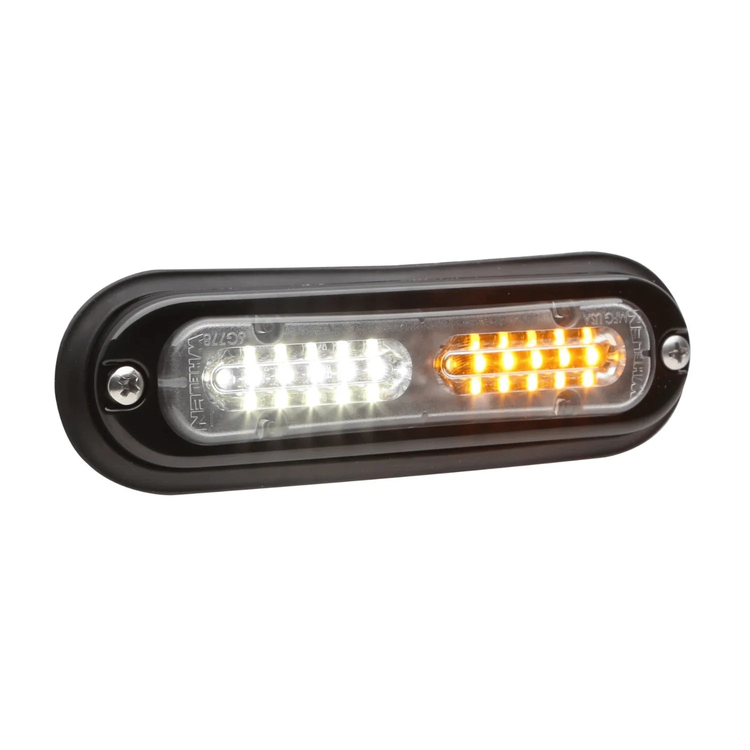 amber/white whelen t-series ion linear split color led lightheads - emergency and warning lights