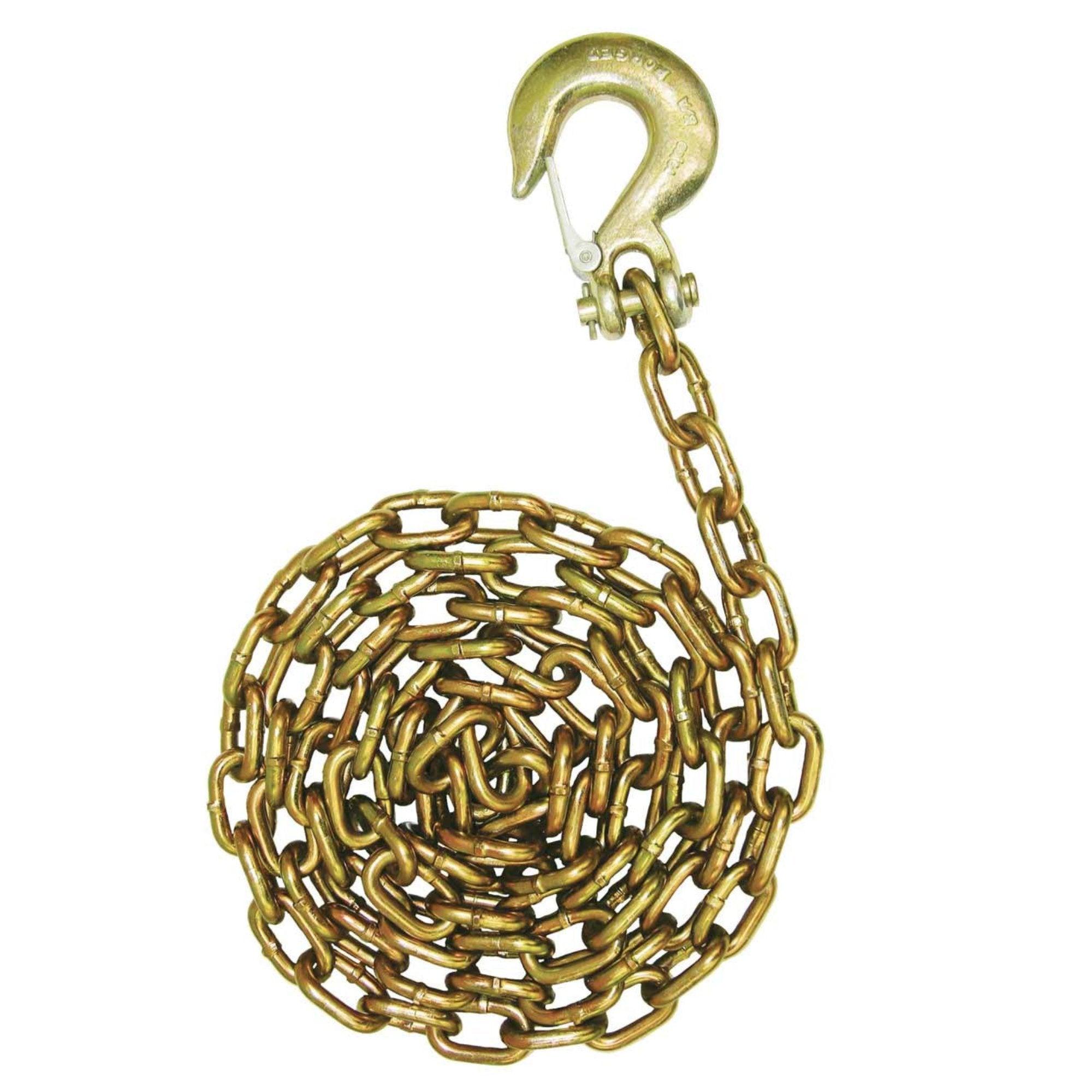 5/16" Clevis Grab Hook Chain with white background. best chain for strapping down a load