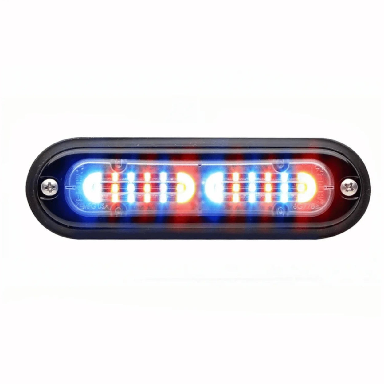 red/blue whelen ion t-series duo color led lighthead with clear lens. emergency and warning lights
