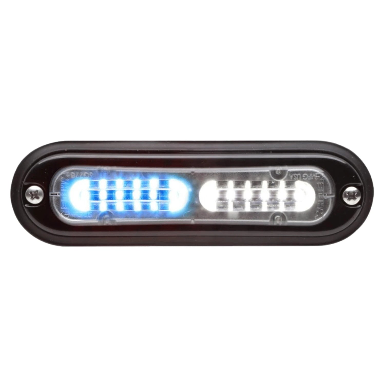 blue/white whelen t-series ion linear split color led lightheads - emergency and warning lights