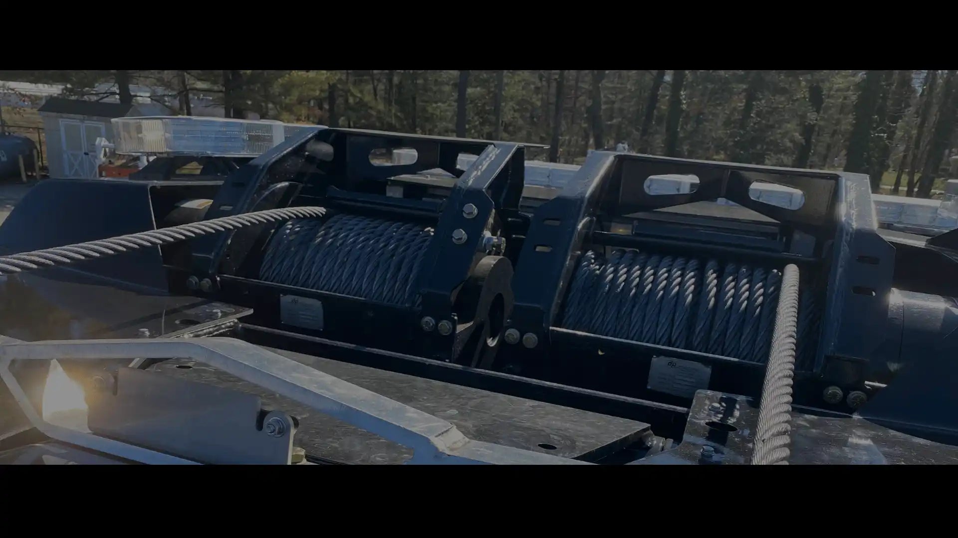 Dual winches on top of the turret of a heavy duty wrecker