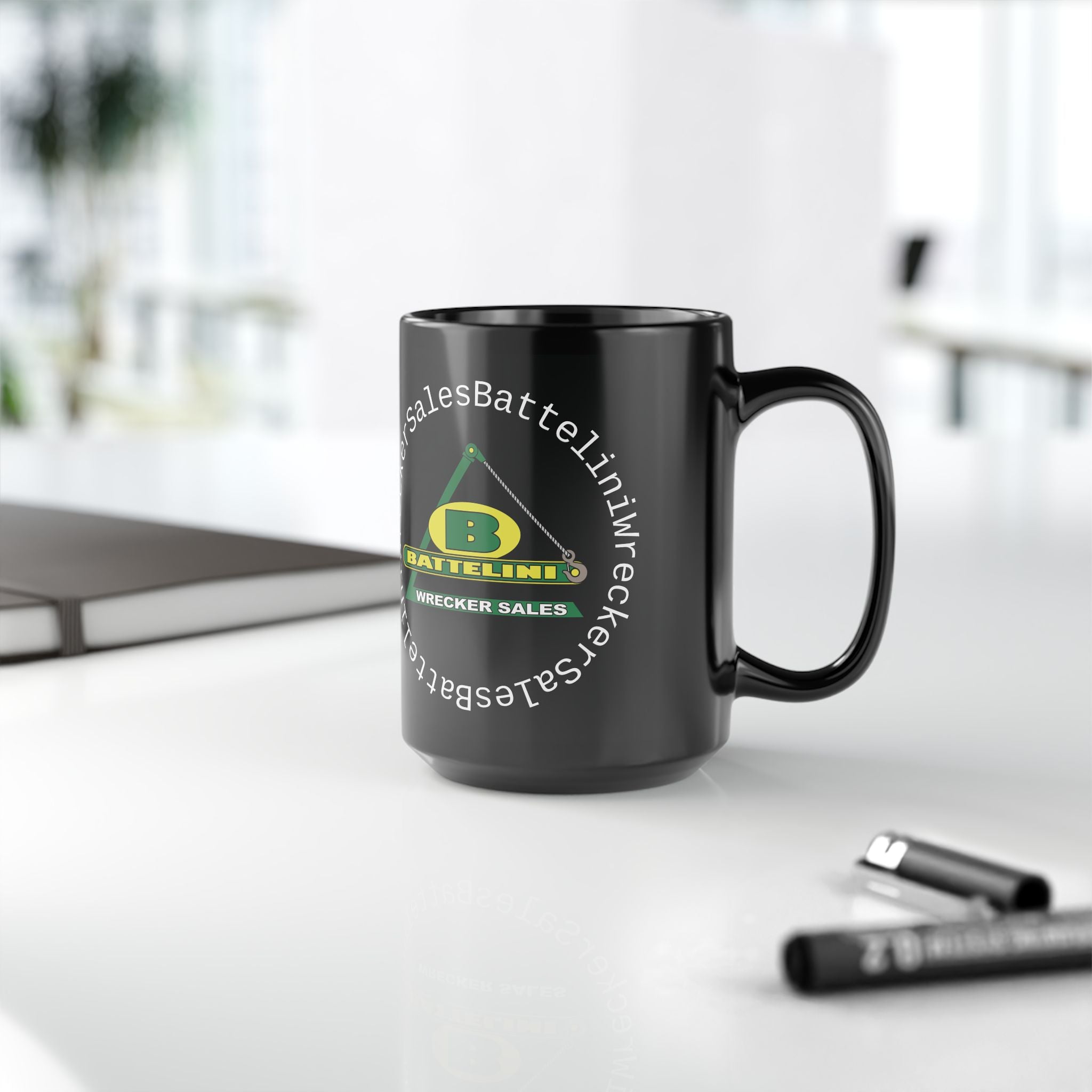 Battelini Black Mug - Classic Coffee Cup for Drivers, Perfect Gift for Holidays, Travel, and Work, 11oz or 15oz