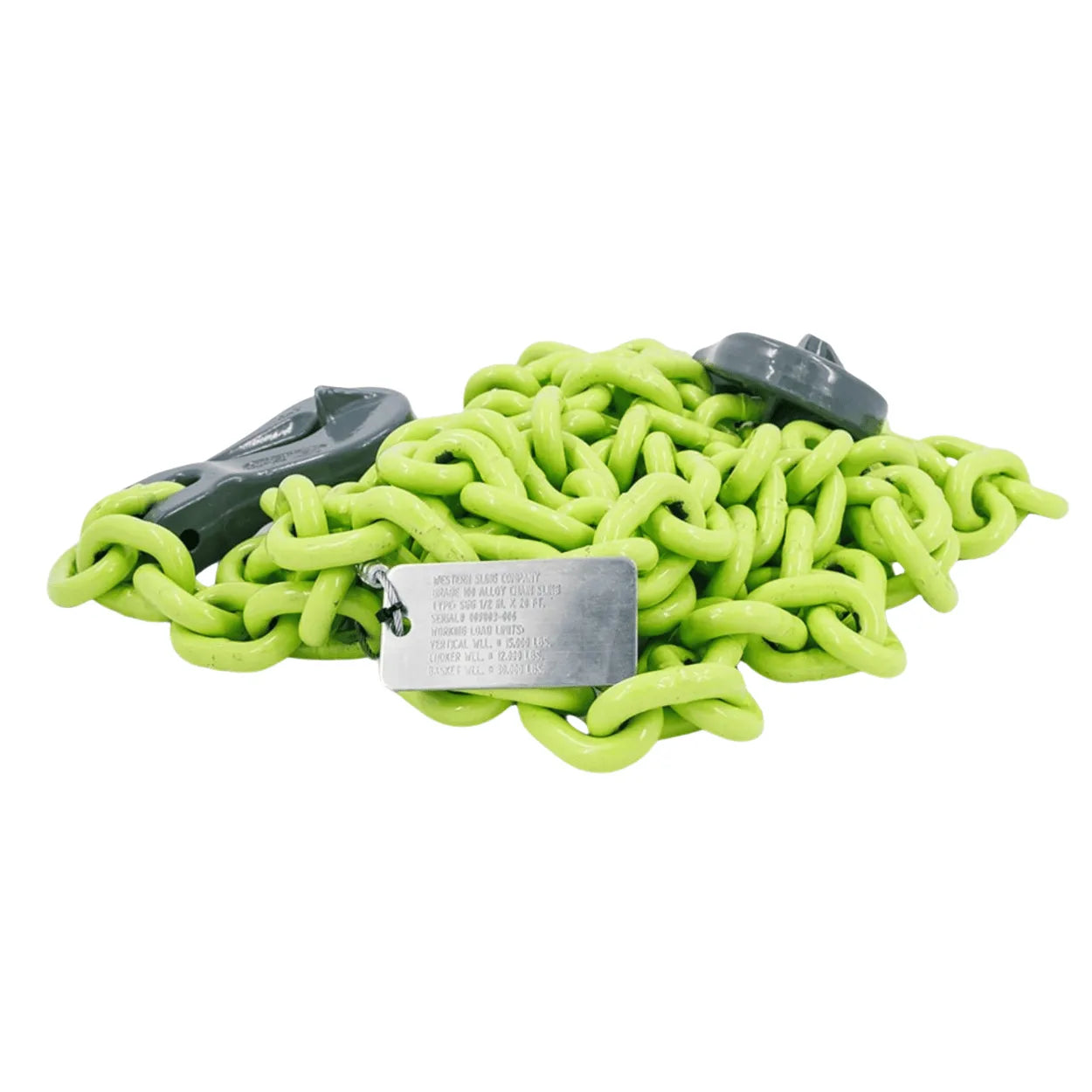 Hi-vis 1/2" grade 100 heavy duty chain, ideal for truck tool box storage and wrecker supplies.