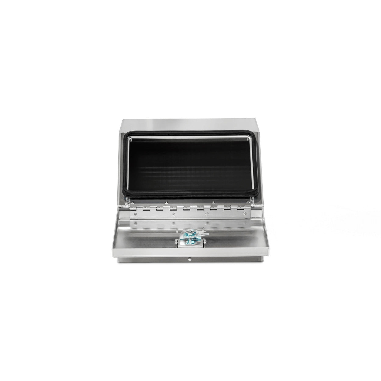 iconic metal gear 22" smooth aluminum boot box for headache racks installed on semi-trucks