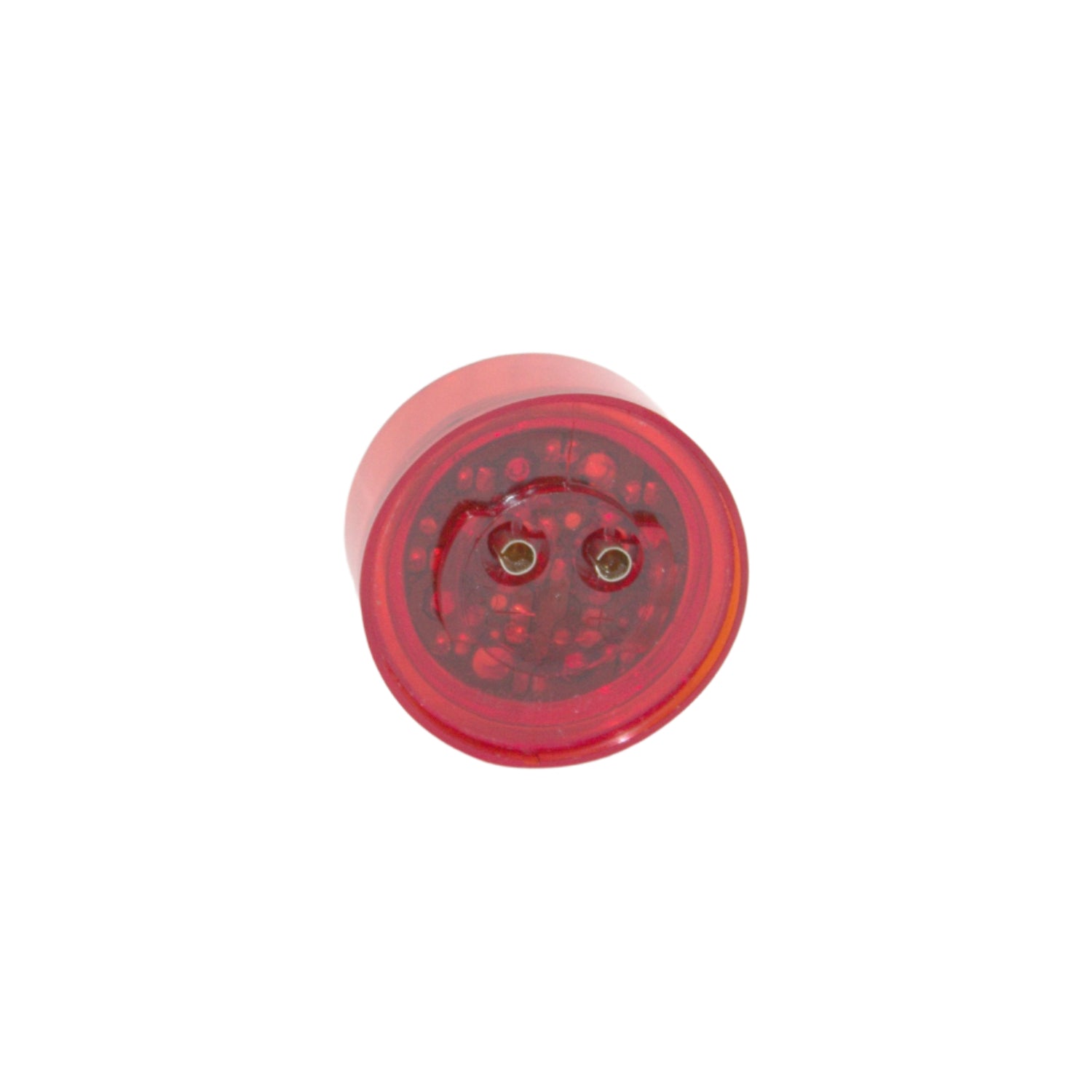 Close-up of 2" 9 Diode LED clearance marker light with a red lens showcasing two connection points.