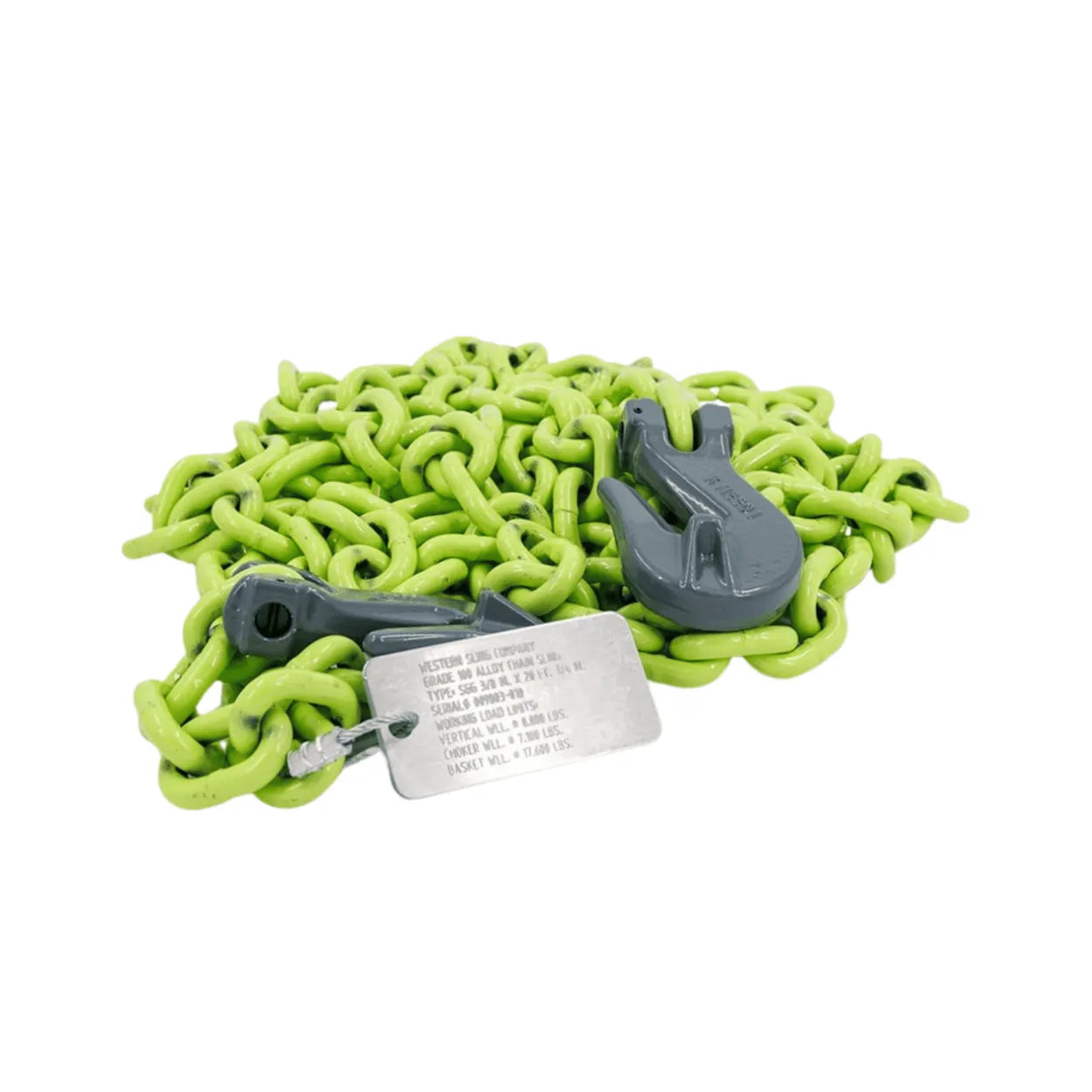 Hi-vis 3/8" grade 100 heavy duty chain, ideal for truck tool box storage and wrecker supplies.