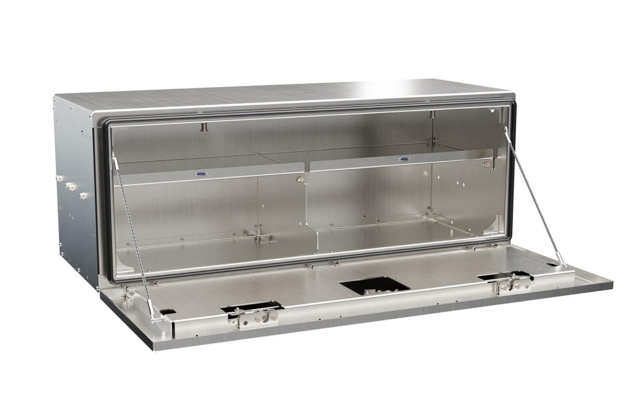 48" In the Ditch Underbody tool box w/ full shelf. Quality steel & aluminum tow truck toolbox, 400lbs-rated door as step - ITD1548-FS
