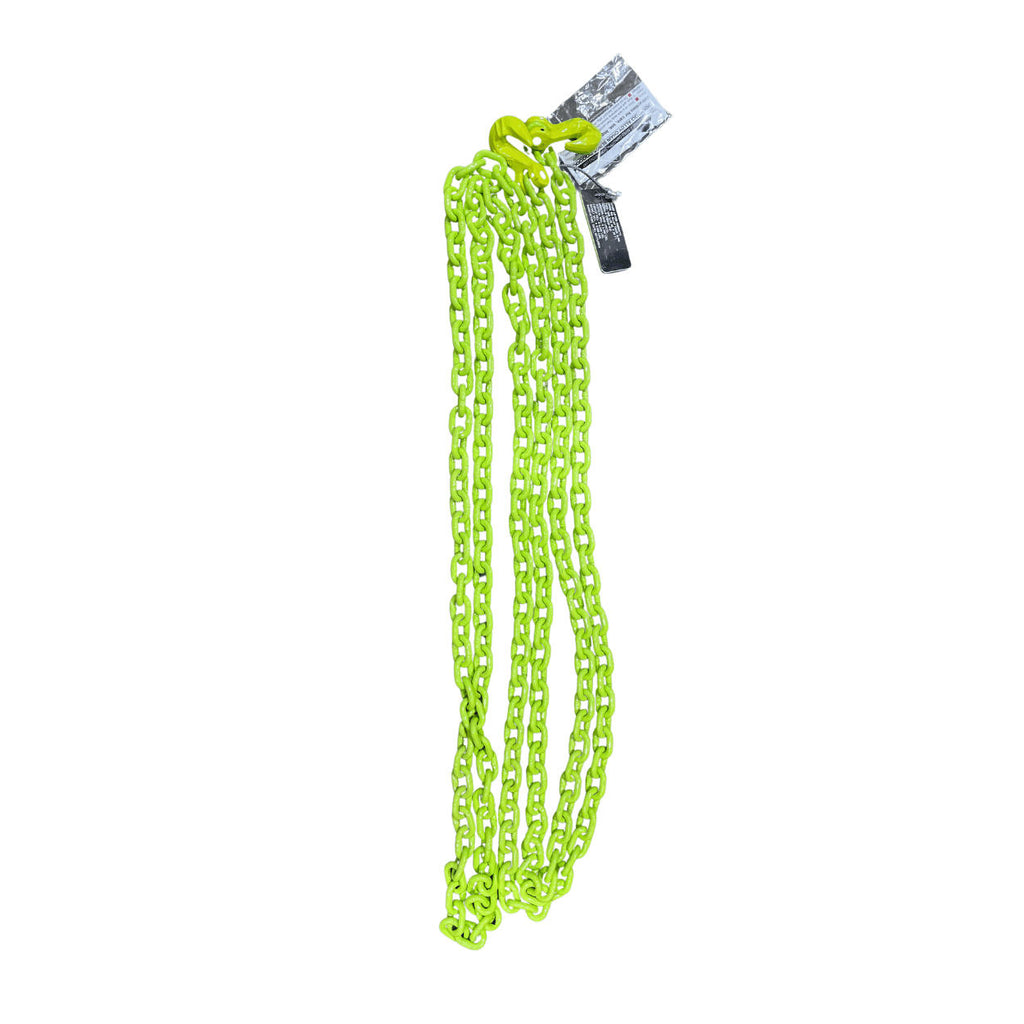 Hi-vis grade 100 recovery chain. 5/16" x 20' with grab hooks on both ends