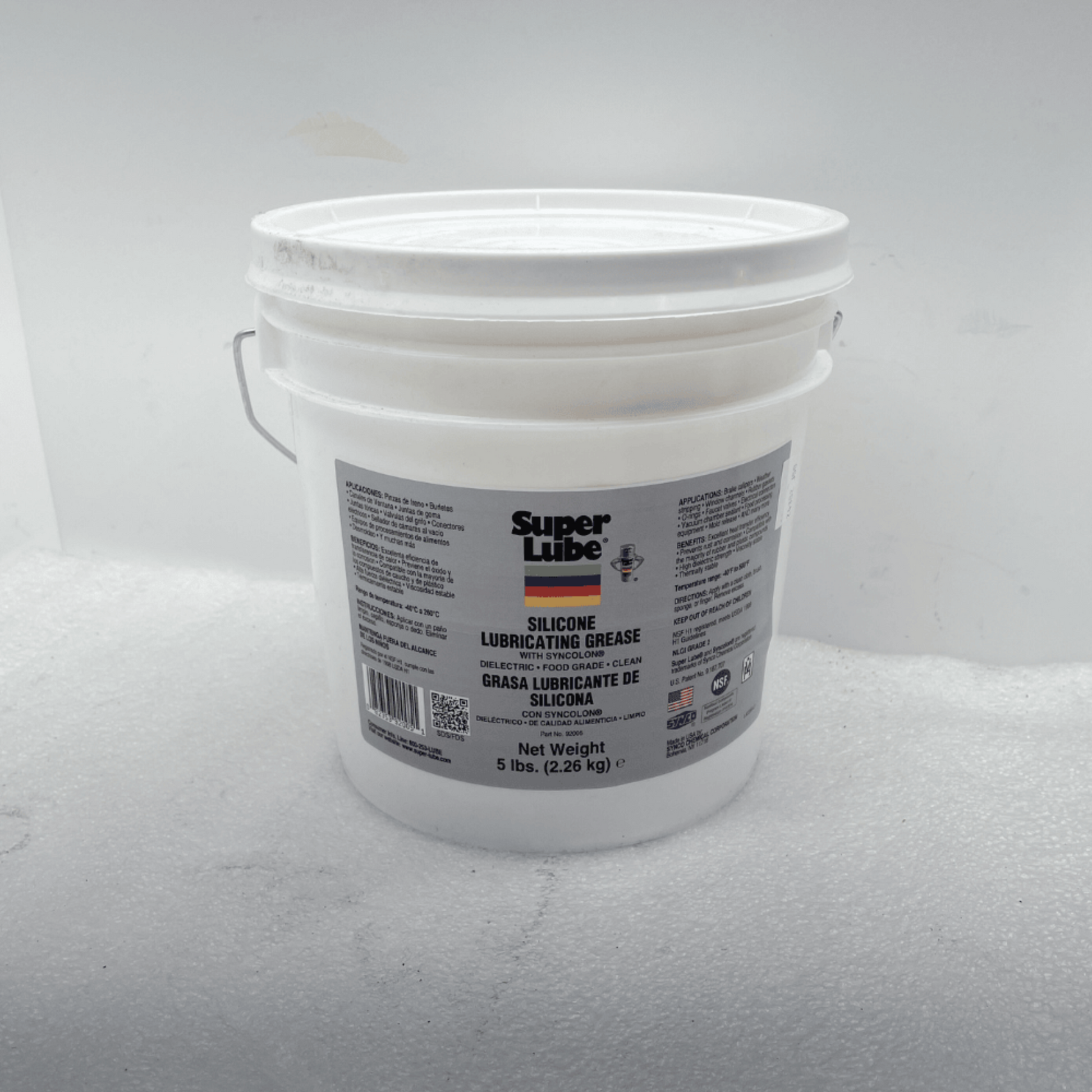 5 LB pail of Super Lube silicone lubricating grease for NRC sliders and booms, food-grade lubricant for superior protection.