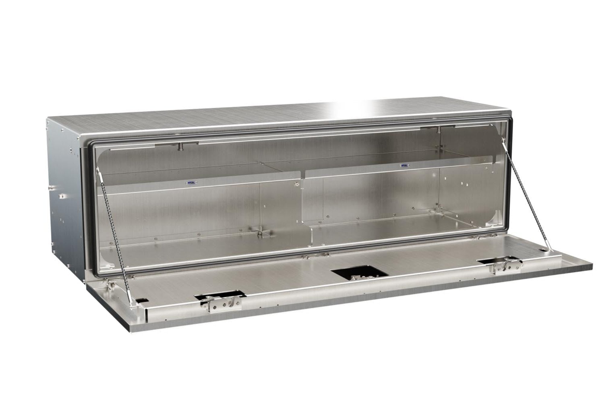 In the Ditch pro series tow truck tool boxes: 60" aluminum underbody toolbox with full shelf, durable, 400lbs-rated door as step. ITD1660-FS
