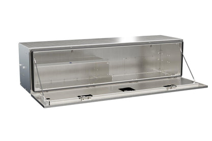 Premium In the Ditch tow truck tool box. Durable 70" aluminum underbody toolbox with half shelf, 400lbs-rated door as step