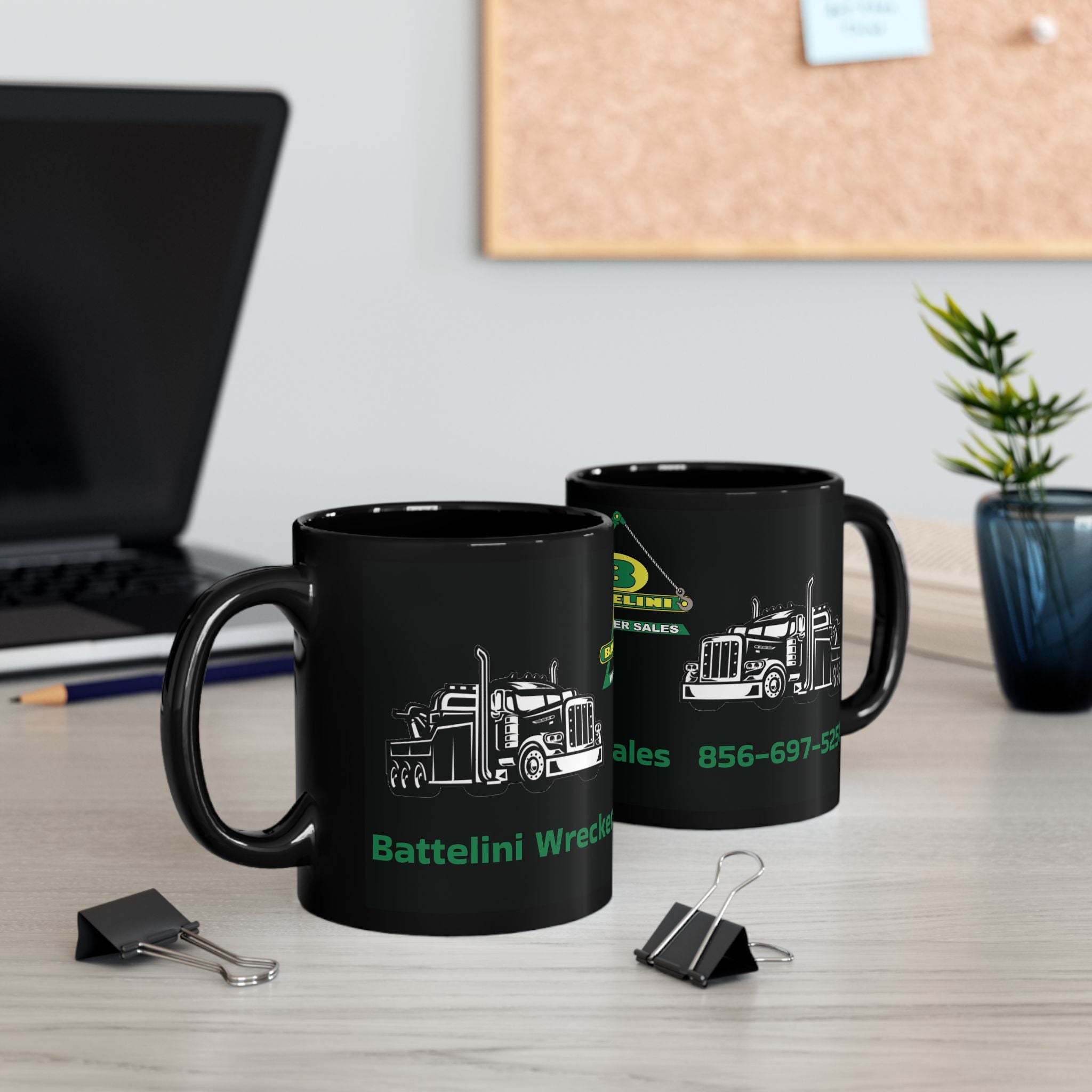 Battelini Trucker Black Mug - Classic Coffee Cup for Drivers, Perfect Gift for Holidays, Travel, and Work, 11oz or 15oz