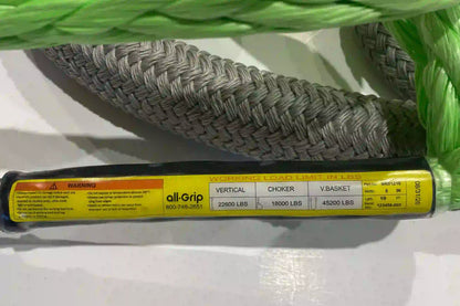 3/4" all-grip green synthetic rope sling used for rigging and lifting