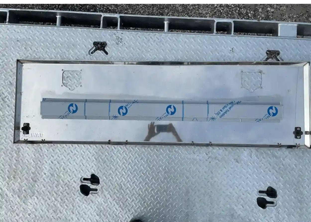 Back of a Replacement 60" Stainless Steel Bawer Toolbox Door