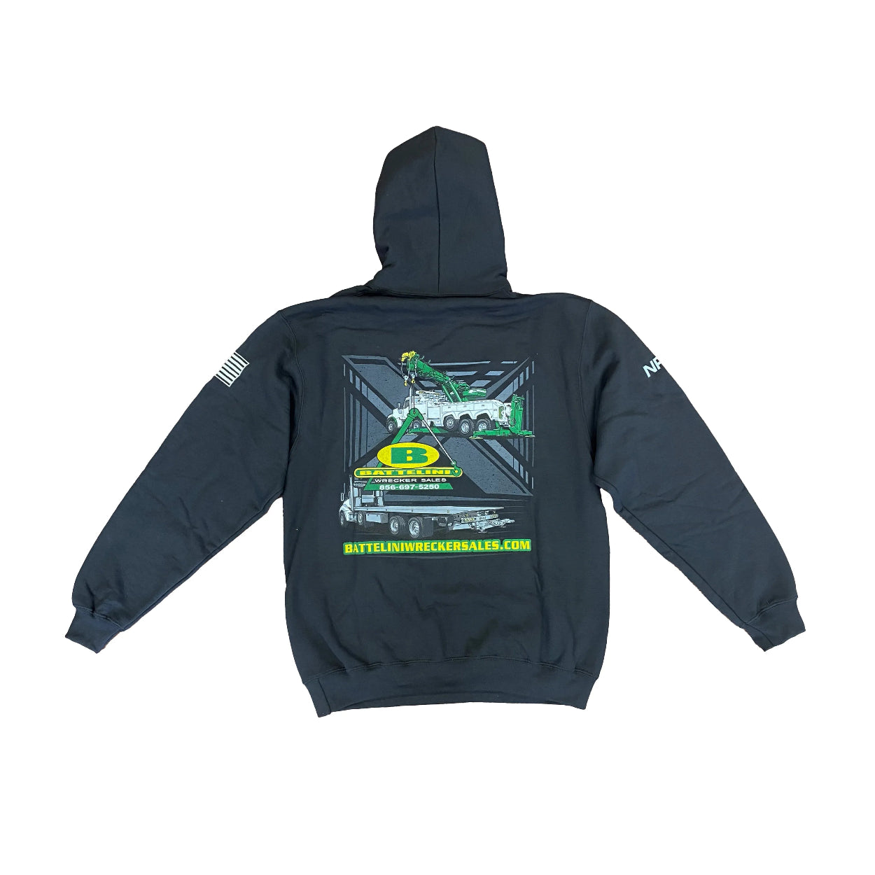 battelini black tow truck hooded sweatshirt