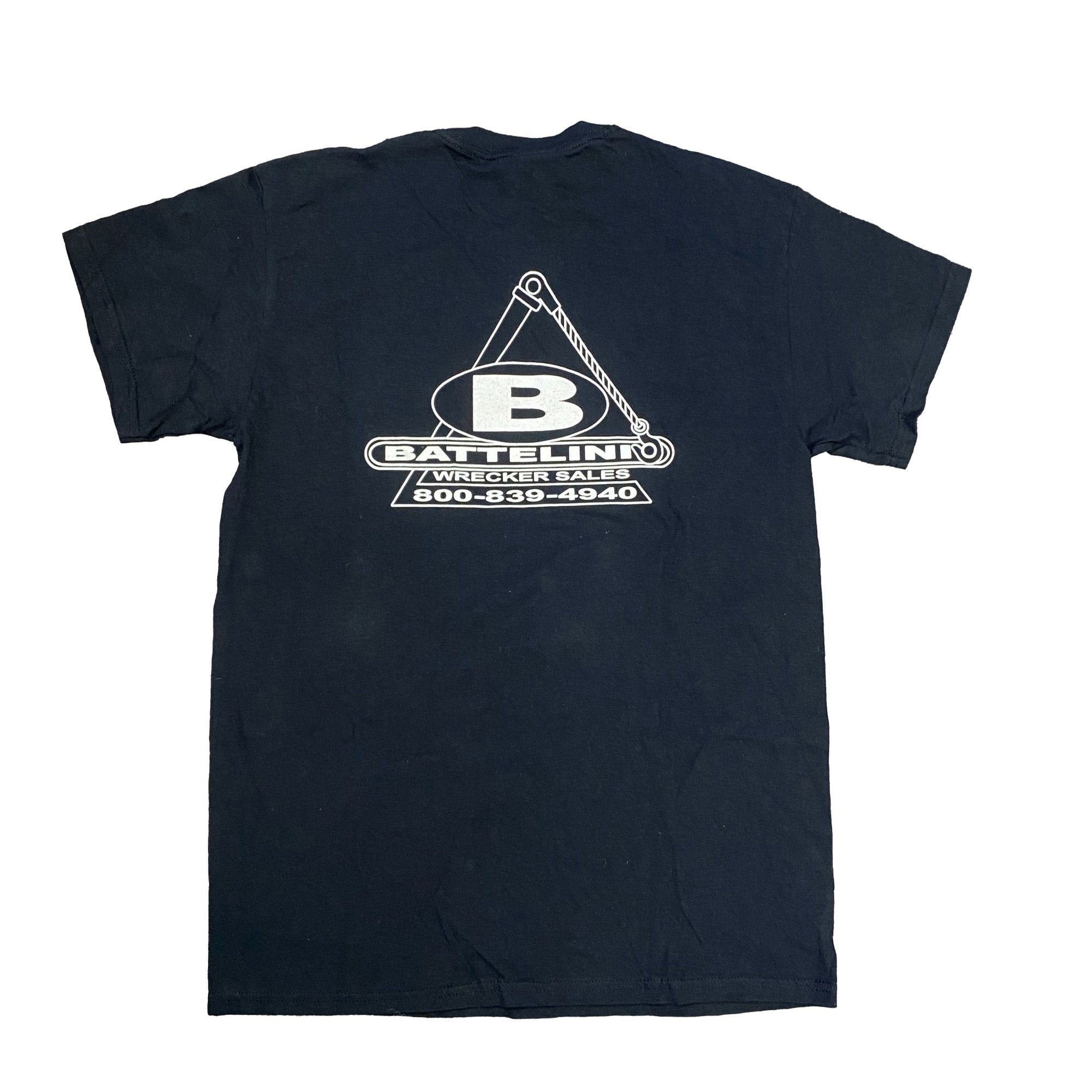 black and white t-shirt with battelini logo