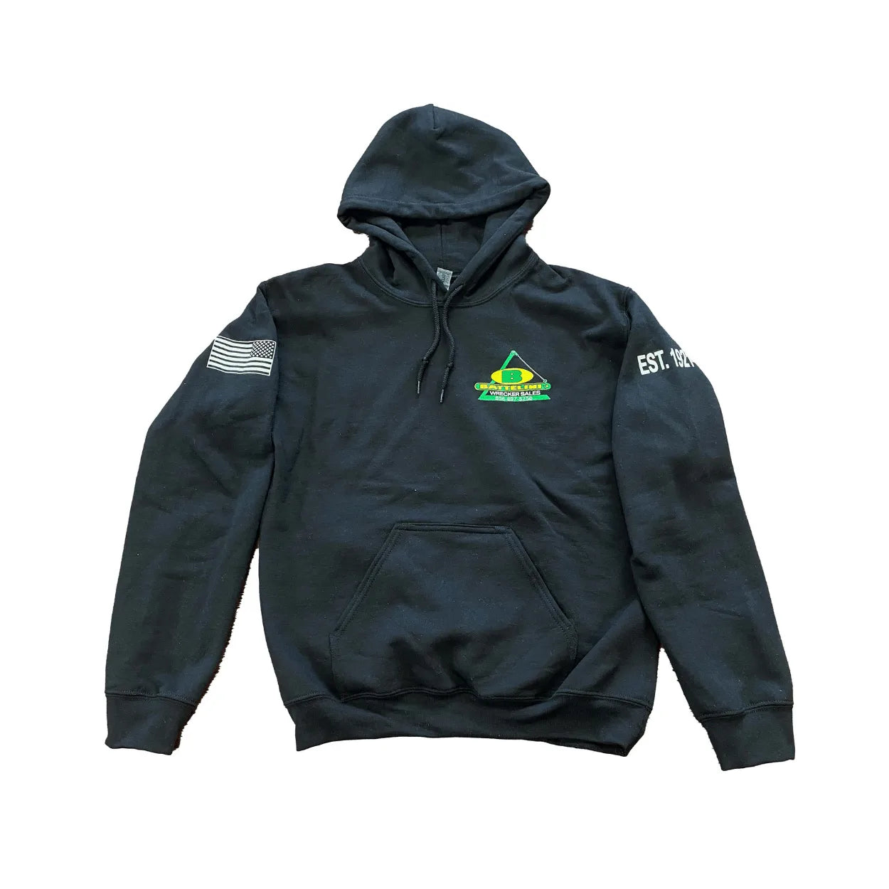 battelini trucking hoodie sweatshirt with american flag on the sleeve