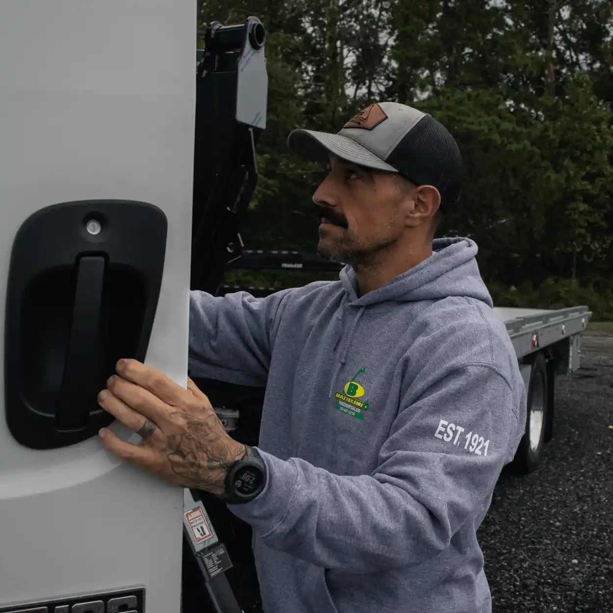 stepping into a brand new NRC carrier wearing the battelini trucking hoodie