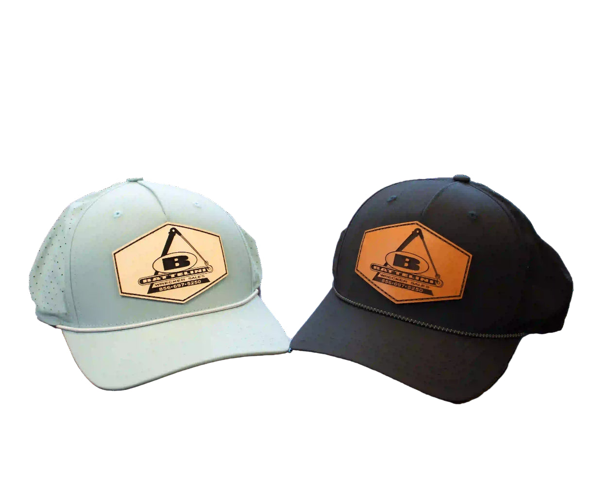 Black/ Gray Performance Rope Trucker Hat with Leather Patch Logo