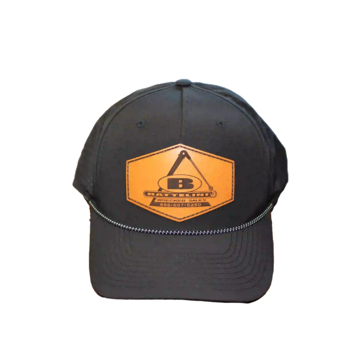 Black/ Gray Performance Rope Trucker Hat with Leather Patch Logo