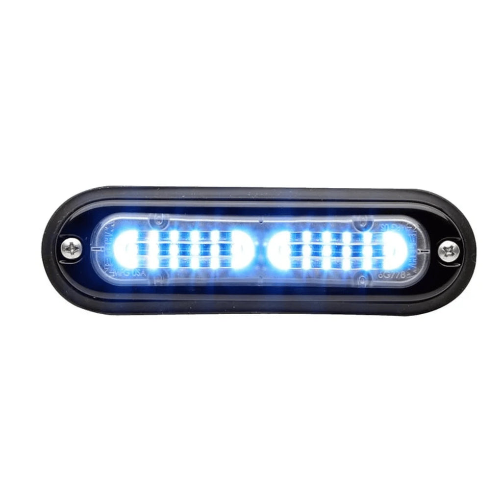 blue/white whelen ion t-series duo color led lighthead with clear lens. emergency and warning lights