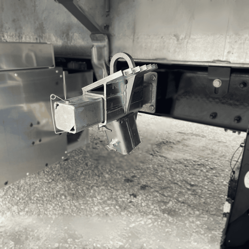 Bolt-on receiver hanger for storing swivel adapters and stabilizer grips used for towing and recovery