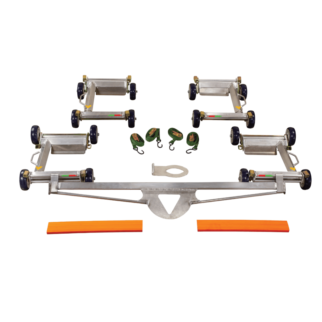 car carrier dolly system. comes with 2 standard dollies and 2 wide dollies