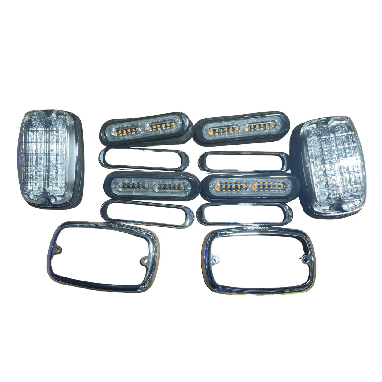 Carrier strobe hood package for semi trucks - 2 m-series and 4 t-series LED strobe lights with bezels