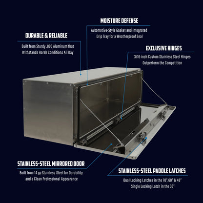 feature breakdown of a workman series truck toolbox