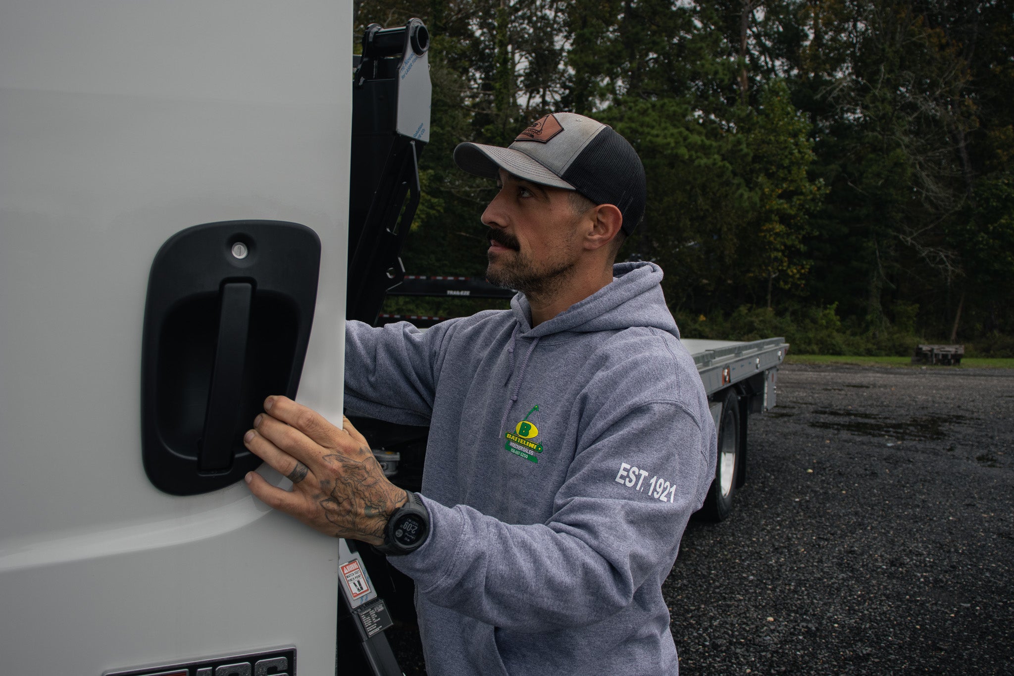 Battelini Trucking Hoodie Sweatshirt - Graphite Heather