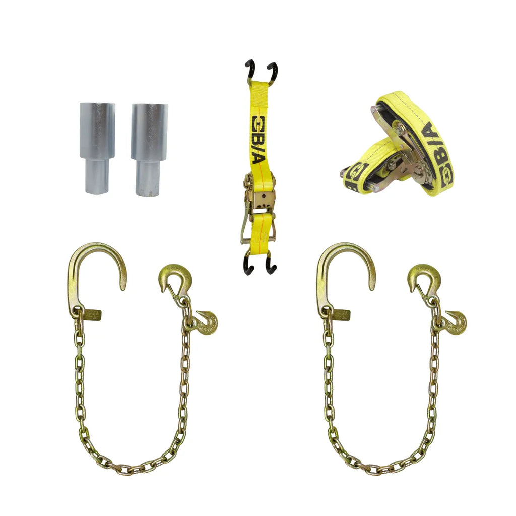 Heavy Duty Carrier Recovery Kit - Towing Equipment - tie down straps, axle lift chains, u-bolt adapters