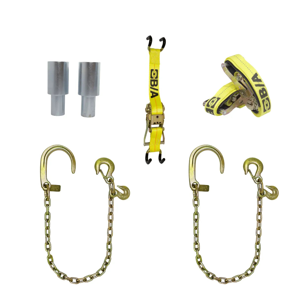 Heavy Duty Carrier Recovery Kit - Towing Equipment - tie down straps, axle lift chains, u-bolt adapters