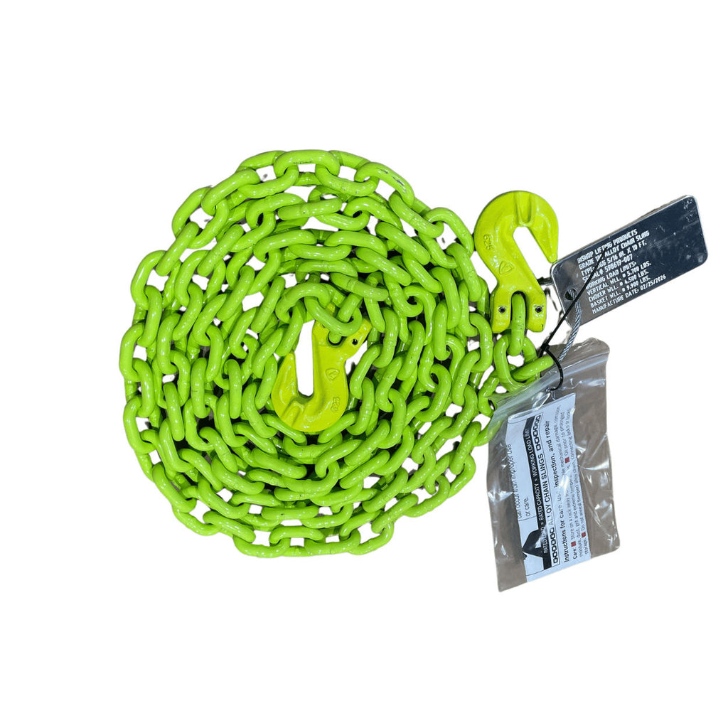 Hi-vis grade 100 recovery chain. 5/16" x 10' with grab hooks on both ends