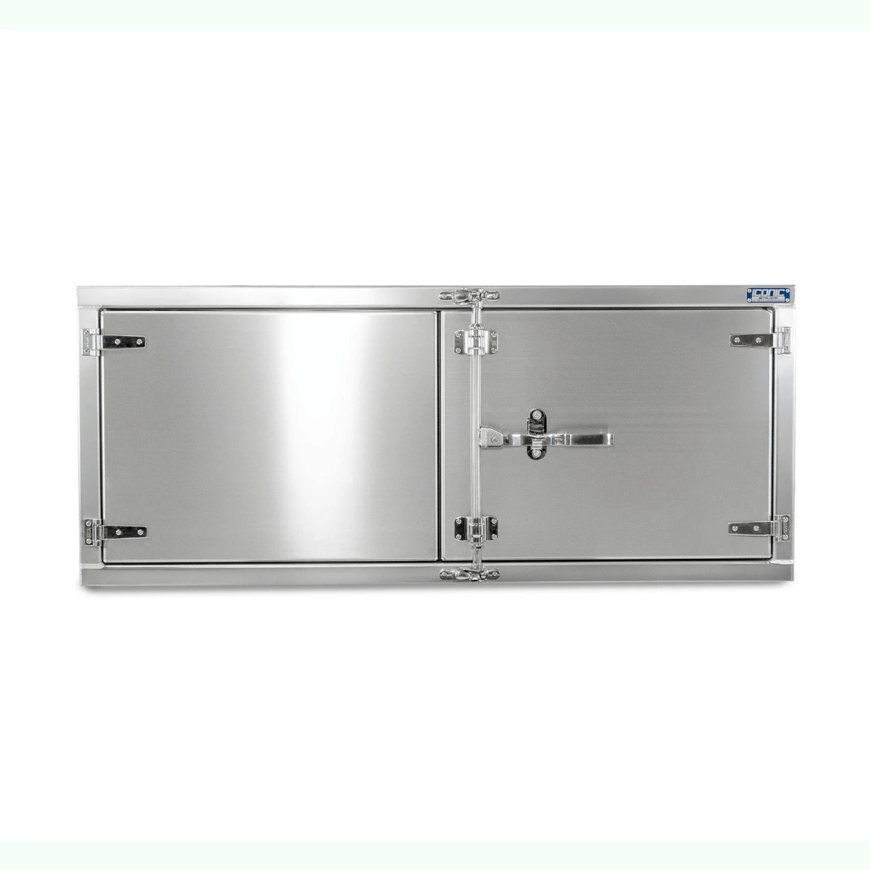 Premium underbody toolbox with a polished finish and camlock system, ideal for rollback tow trucks and trailers. Secure and sleek storage.
