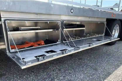in the ditch pro series underbody tool boxes with 400 lbs. rated door and towing accessories. 36" and 70" toolboxes