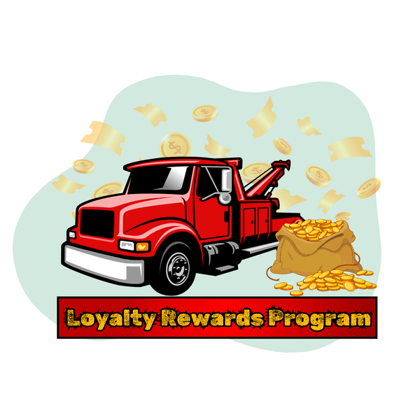 loyalty rewards program banner - truck with coins floating around