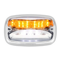 An M4 V-Series Linear Super LED Combination Strobe and Perimeter Light with amber and clear lenses, chrome bezel, and visible LED lights.