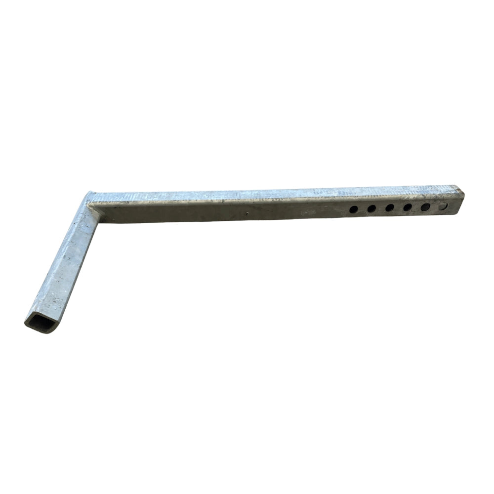 Metal L-shaped wheel lift spoon for NRC car carrier on a white background