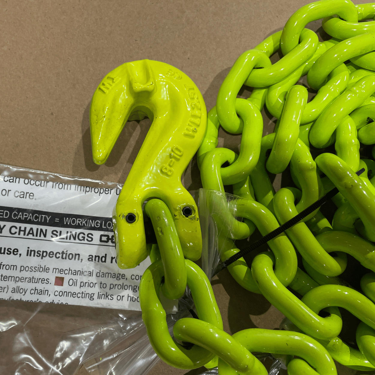 5/16" X 6' G100 Grade Chain with Grab Hook, one end, Hi-Vis yellow (image 2)