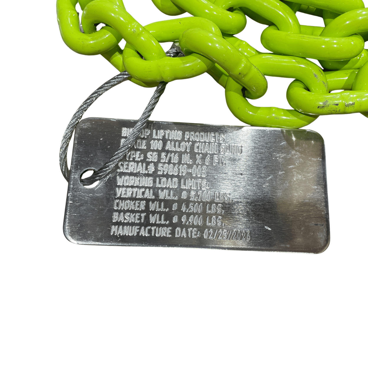 5/16" X 6' G100 Grade Chain with Grab Hook, one end, Hi-Vis yellow (image 3)