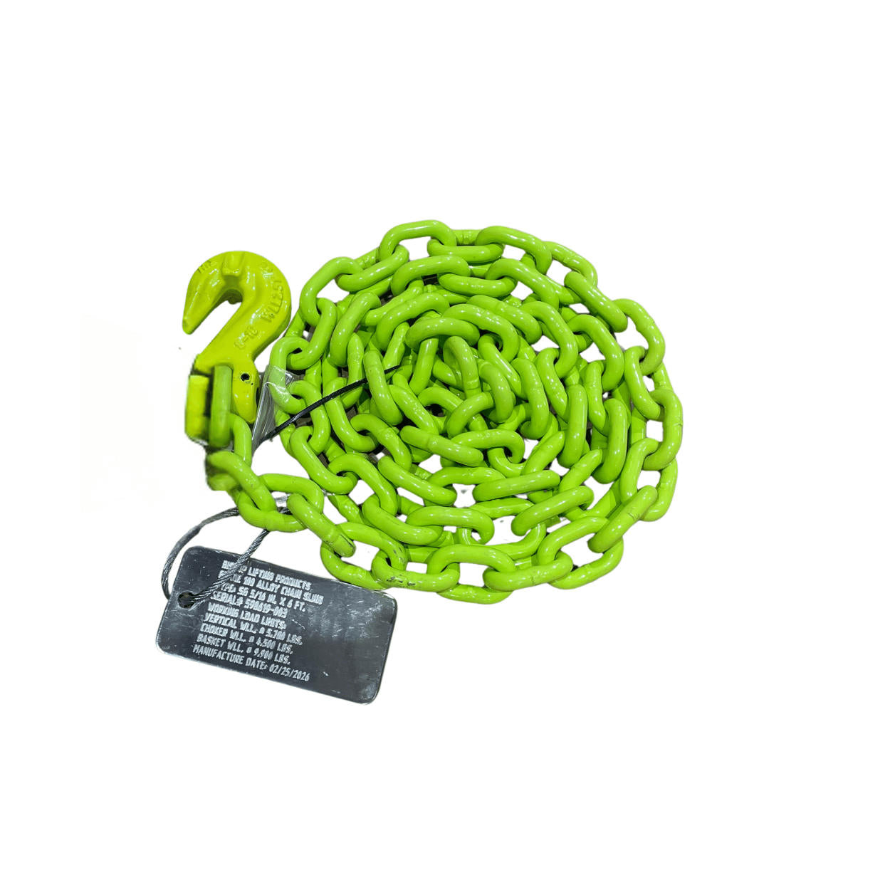 5/16" X 6' G100 Grade Chain with Grab Hook, one end, Hi-Vis yellow (image 4)