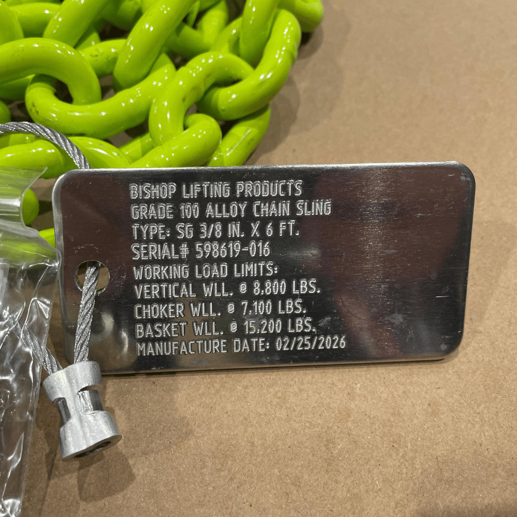 3/8" x 6' G100 recovery chain with grab hook and one end only, hi-viz finish (image 3)