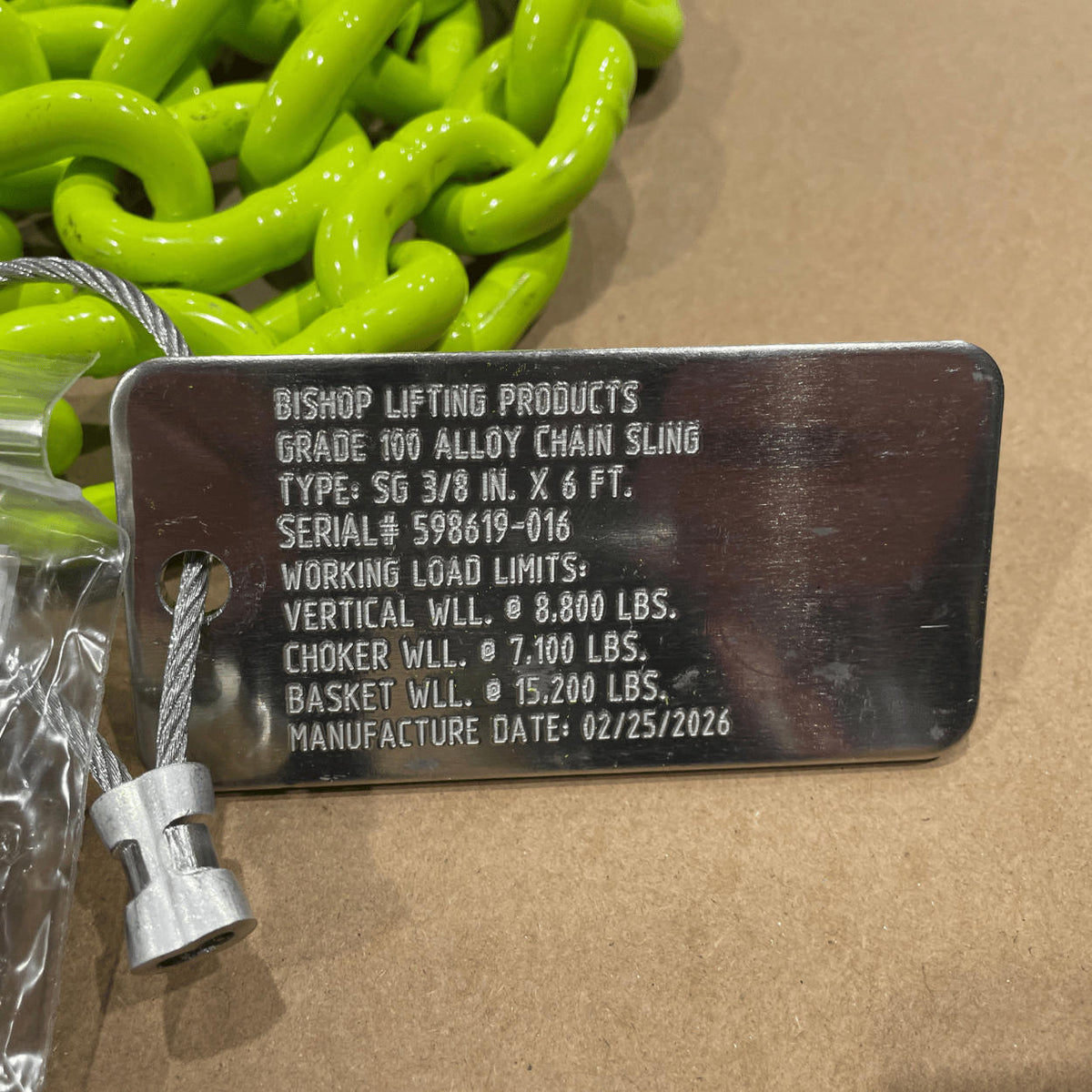 3/8" x 6' G100 recovery chain with grab hook and one end only, hi-viz finish (image 3)