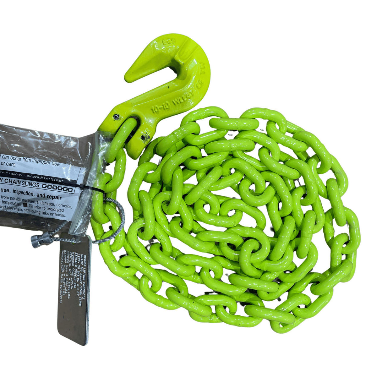 3/8" x 6' G100 recovery chain with grab hook and one end only, hi-viz finish (image 4)