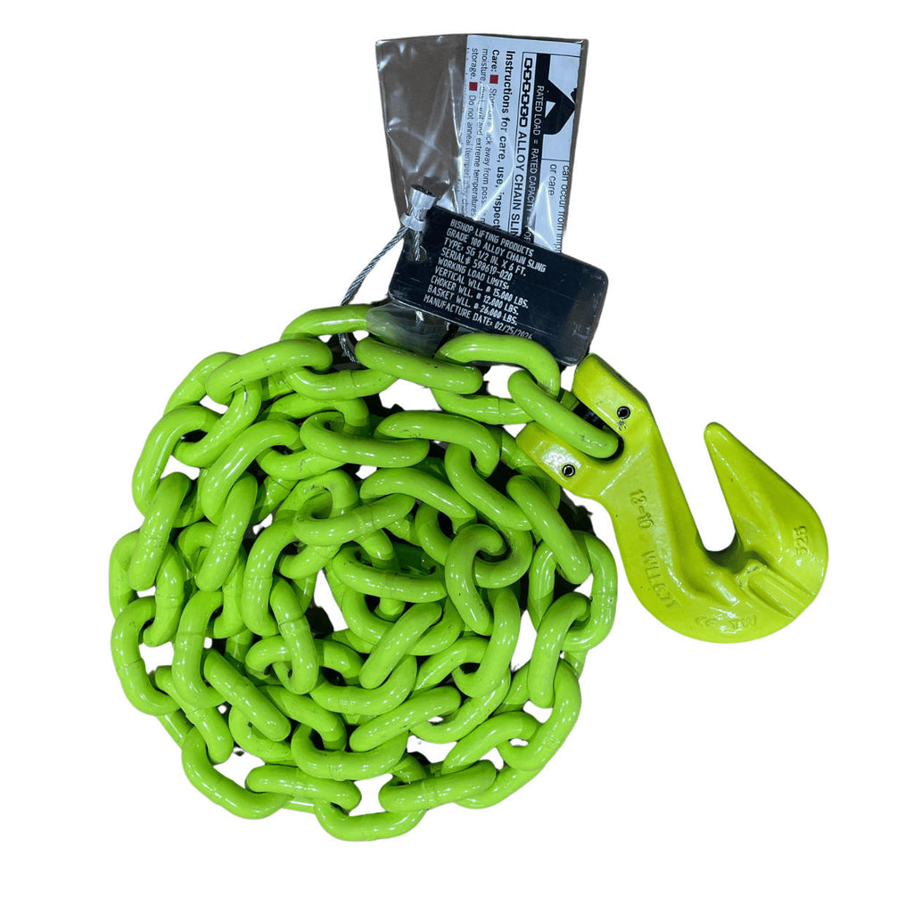 1/2" x 6' G100 recovery chain with grab hook, hi-visibility marking, one end (image 2)