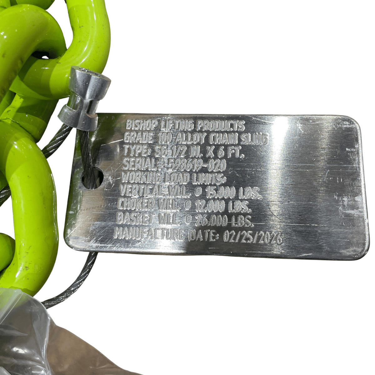 1/2" x 6' G100 recovery chain with grab hook, hi-visibility marking, one end (image 3)