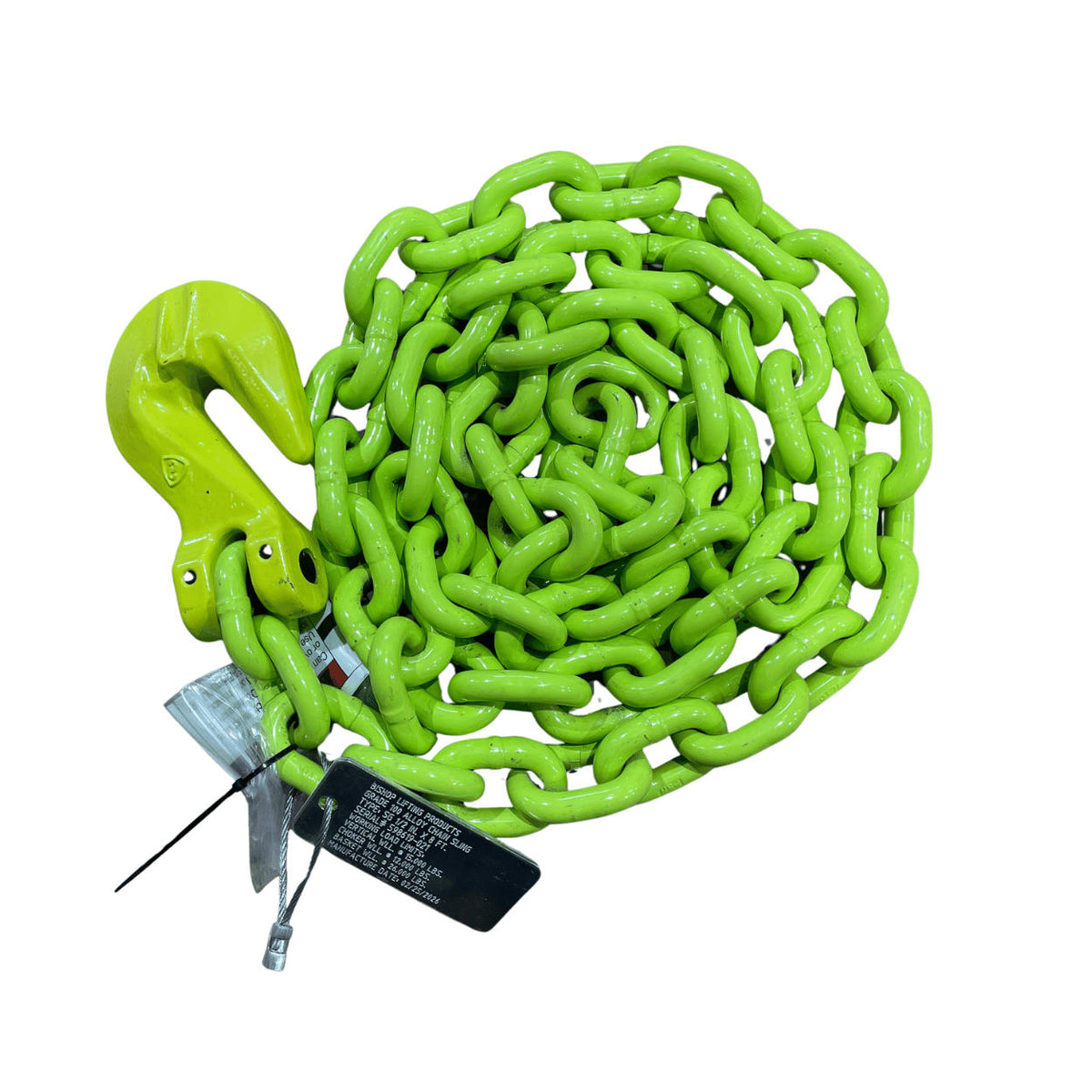 1/2" X 8' G100 recovery chain with grab hook one end only, hi-viz (image 2)