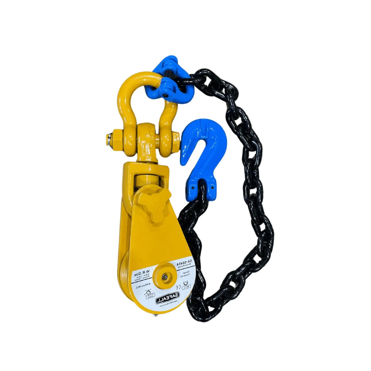 4 inch 4 ton snatch block with chain and grab hook made by SafeAll