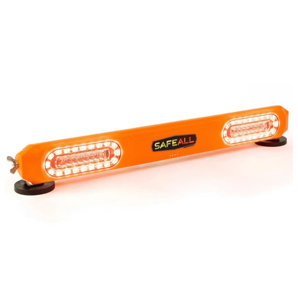 Orange LED wireless tow light light bar with 'SAFEALL' branding on a white background